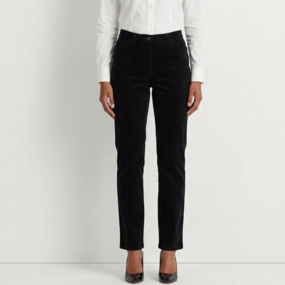 Y2K Lauren Ralph Lauren Corduroy High Waisted Pants Size 12 Black 100% Cotton